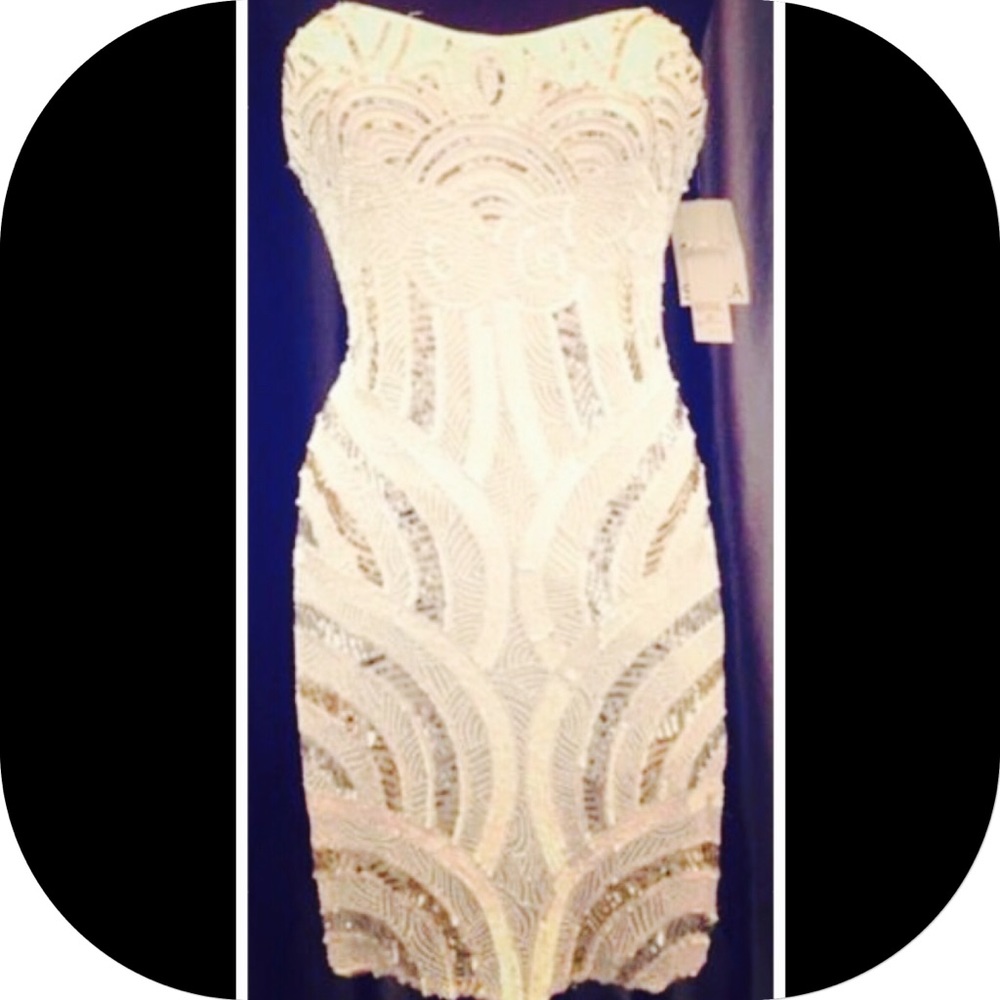 Scala iridescent white, silver & gold seq dress